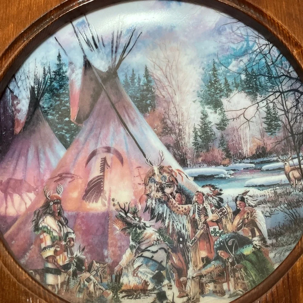 Bradford Exchange Deer Dance Plate  Brown  Native American Art Tribal Art 1990